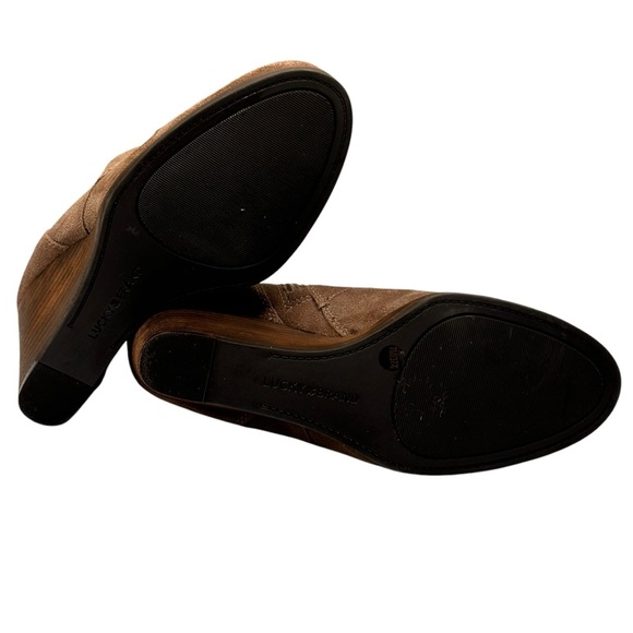 NEW Lucky Brand Women's Bootie 7M Shylow Wedge Beige Suede Lace Up Side Zipper - Picture 10 of 14